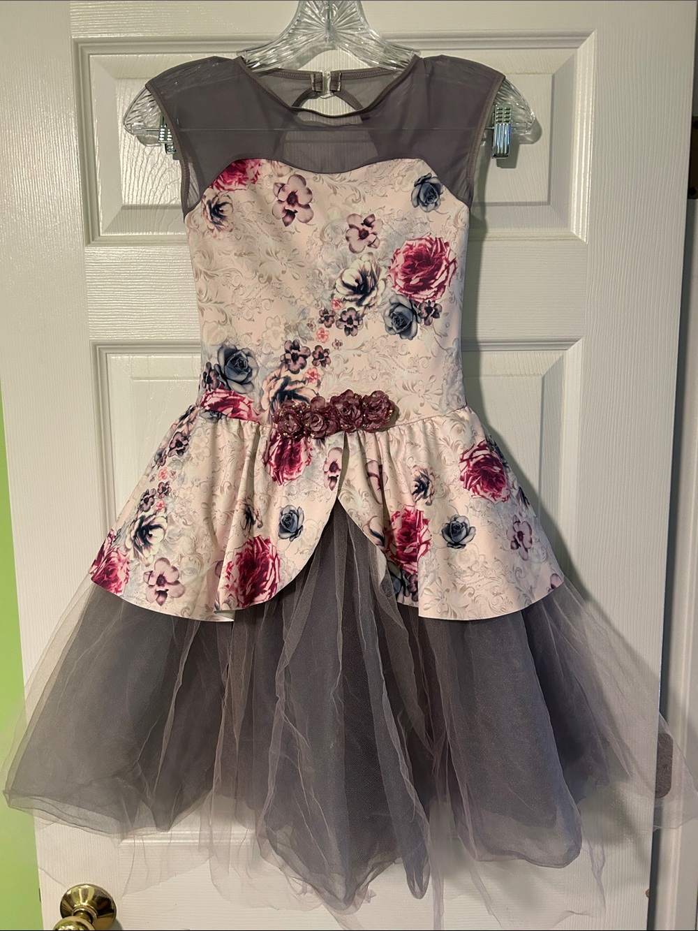 Weissman Floral Pink Gray Girls Dance Costume